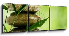 Obraz s hodinami 3D tdln - 150 x 50 cm F_BM47591080 - Natural zen backgrounds with bamboo leaves and pebble for your d