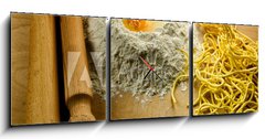 Obraz s hodinami 3D tdln - 150 x 50 cm F_BM48555285 - Italian fresh pasta: spaghetti alla chitarra - Italsk erstv tstoviny: spaghetti alla chitarra