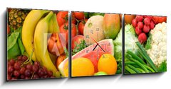 Obraz s hodinami   Vegetables and Fruits Arrangement, 150 x 50 cm