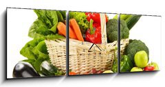 Obraz s hodinami   raw vegetables in wicker basket isolated on white, 150 x 50 cm