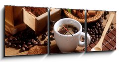 Obraz s hodinami 3D tdln - 150 x 50 cm F_BM49761911 - tazza di caff   espresso con macinino in legno