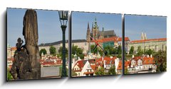 Obraz s hodinami   Prague, Charles bridge, Vltava river, St. Vitus cathedral, 150 x 50 cm