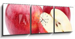 Obraz s hodinami 3D tdln - 150 x 50 cm F_BM50507014 - Red apple with leaf and slice.