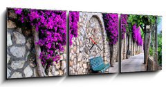 Obraz s hodinami   Vibrant flower draped pathway in Capri, Italy, 150 x 50 cm