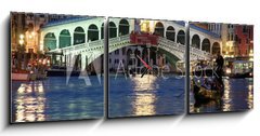 Obraz s hodinami 3D tdln - 150 x 50 cm F_BM5074180 - Le pont du rialto et gondole de nuit 