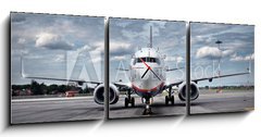 Obraz s hodinami 3D tdln - 150 x 50 cm F_BM51423285 - Total View Airplane on Airfield with dramatic Sky