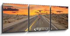 Obraz s hodinami   Route 66 Pavement Sign Sunrise Mojave Desert, 150 x 50 cm