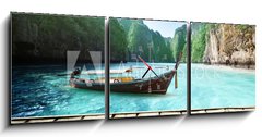 Obraz s hodinami   rock of Phi Phi island in Thailand and wooden platform, 150 x 50 cm