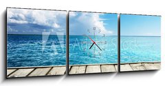 Obraz s hodinami   Caribbean sea and wooden platform, 150 x 50 cm