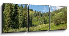 Obraz s hodinami 3D tdln - 150 x 50 cm F_BM53630626 - Nature of  green trees, road on Medeo, Kazakhstan - Proda zelench strom, silnice na Medeo, Kazachstn