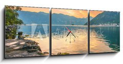 Obraz s hodinami 3D tdln - 150 x 50 cm F_BM53739902 - Sunset on the sea with the  foggy mountains