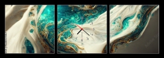 Obraz s hodinami 3D tdln - 150 x 50 cm F_BM538117667 - Spectacular image of teal and white liquid ink churning together, with a realistic texture and great quality for abstract concept. Digital art 3D illustration.