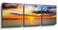Obraz s hodinami   Sunrise over the Sea, 150 x 50 cm