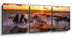 Obraz s hodinami 3D tdln - 150 x 50 cm F_BM54555943 - Tropical beach at sunset.