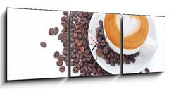 Obraz s hodinami 3D tdln - 150 x 50 cm F_BM54856879 - A cup of cafe latte and coffee beans on white
