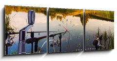 Obraz s hodinami 3D tdln - 150 x 50 cm F_BM55239713 - fishing on the lake - rybaen na jezee