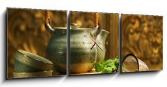 Obraz s hodinami 3D tdln - 150 x 50 cm F_BM5535298 - Asian herb tea on an old rustic table