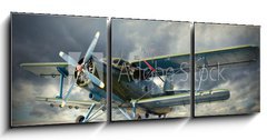 Obraz s hodinami 3D tdln - 150 x 50 cm F_BM57011832 - Retro style picture of the biplane. Transportation theme.