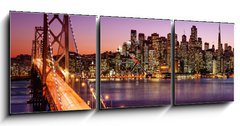 Obraz s hodinami 3D tdln - 150 x 50 cm F_BM57853027 - San Francisco skyline and Bay Bridge at sunset, California - San Francisco panorama a Bay Bridge pi zpadu slunce, Kalifornie