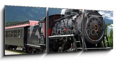 Obraz s hodinami 3D tdln - 150 x 50 cm F_BM5823216 - steam engine train leaving the station full of tourists