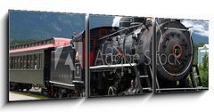 Obraz s hodinami 3D tdln - 150 x 50 cm F_BM5823216 - steam engine train leaving the station full of tourists - parn stroj vlak opout stanici plnou turist