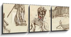 Obraz s hodinami 3D tdln - 150 x 50 cm F_BM58716333 - Traveling: GREECE, part 3 - Collection of an hand drawings.