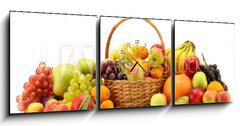 Obraz s hodinami 3D třídílný - 150 x 50 cm F_BM58933101 - Assortment of exotic fruits in basket isolated on white - Sortiment exotických ovoce v koši izolovaných na bílém