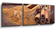 Obraz s hodinami 3D tdln - 150 x 50 cm F_BM59745176 - Cinnamon sticks and cinnamon powder