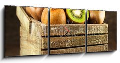 Obraz s hodinami   fresh kiwi, 150 x 50 cm