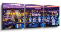 Obraz s hodinami   Bridges in Prague over the river at sunset, 150 x 50 cm