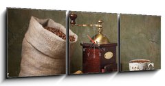 Obraz s hodinami 3D tdln - 150 x 50 cm F_BM61329074 - Still life with cup of coffee and grinder