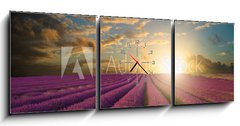 Obraz s hodinami 3D tdln - 150 x 50 cm F_BM61346445 - Vibrant Summer sunset over lavender field landscape