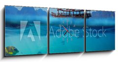 Obraz s hodinami 3D tdln - 150 x 50 cm F_BM61530443 - Tropical underwater shot splitted with ship and sky - Tropick podvodn vstel rozdlen lod a oblohou