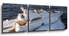 Obraz s hodinami   motor yacht, boat, 150 x 50 cm