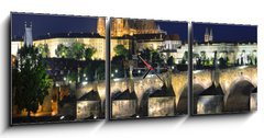 Obraz s hodinami 3D tdln - 150 x 50 cm F_BM61900085 - Vltava river, Charles Bridge and St. Vitus Cathedral at night - eky Vltavy, Karlova mostu a katedrly sv. Vta v noci