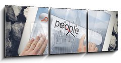 Obraz s hodinami   Hand touching people on search bar on tablet screen, 150 x 50 cm