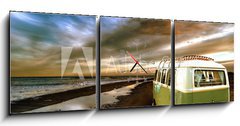 Obraz s hodinami   Strandbild mit Bulli 1, 150 x 50 cm