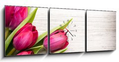 Obraz s hodinami 3D třídílný - 150 x 50 cm F_BM62462522 - Tulip.