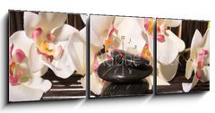 Obraz s hodinami 3D tdln - 150 x 50 cm F_BM6260873 - Massage stones and orchid flowers on bamboo