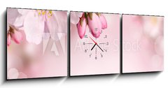 Obraz s hodinami 3D tdln - 150 x 50 cm F_BM62918390 - Spring flowers background with pink blossom - Jarn kvtiny pozad s rovm kvtem