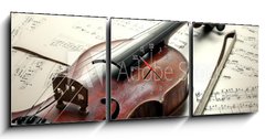 Obraz s hodinami 3D tdln - 150 x 50 cm F_BM63221798 - Old scratched violin with sheet music. Vintage style. - Star pokrban housle s notami. Prastar styl.