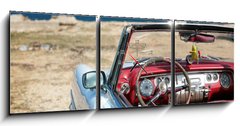 Obraz s hodinami   cuban vintage car parked on the seacost in havana, 150 x 50 cm