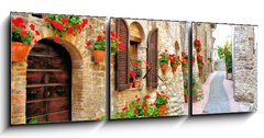 Obraz s hodinami 3D tdln - 150 x 50 cm F_BM63262540 - Picturesque lane with flowers in an Italian hill town