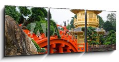 Obraz s hodinami 3D tdln - 150 x 50 cm F_BM63996525 - The Golden pavilion and red bridge in Nan Lian Garden, Hong Kong - Zlat pavilon a erven most v Nan Lian Garden, Hong Kong