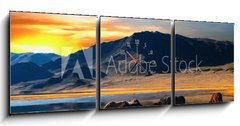 Obraz s hodinami 3D tdln - 150 x 50 cm F_BM6438532 - Herd of horses in mongolian wilderness