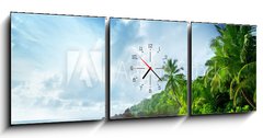 Obraz s hodinami   sunset on Seychelles beach, 150 x 50 cm
