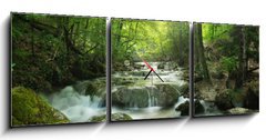 Obraz s hodinami   forest waterfall, 150 x 50 cm