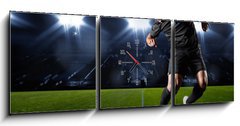 Obraz s hodinami 3D tdln - 150 x 50 cm F_BM66124797 - Hispanic Soccer Player heading the ball