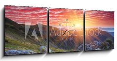 Obraz s hodinami 3D tdln - 150 x 50 cm F_BM66580383 - Dawn with flowers in the mountains