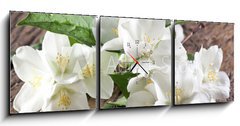 Obraz s hodinami 3D tdln - 150 x 50 cm F_BM66646969 - Jasmine flowers over old wooden table.